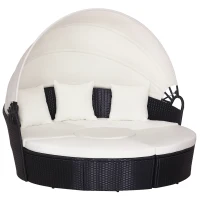 Outsunny Set 4 Pzi Divano Circolare da Giardino, Mobili Componibili Rattan Nero, Tettuccio e Cuscini Beige 180x175x147cm(m-1)