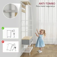 HOMCOM Móvel Cabide de Entrada com Banco Sapateira 8 Ganchos 2 Gavetas de Tecido Barra Prateleira 80x30x180,5 cm Branco e Madeira(m-7)