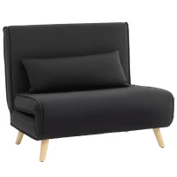 HOMCOM Fotoliu Pat Individual 3 în 1 cu Spătar Reglabil pe 6 Nivele și Pernă, Canapea Pat Pliant, 94x78x80 cm, Negru(m-11)