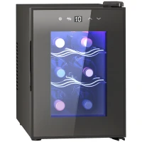 HOMCOM Cave de Vinho para 6 Garrafas com Luz LED Ecrã Tátil Controlo de Temperatura e 2 Prateleiras Ajustáveis 26,5x51,5x39,3 cm Preto(m-10)