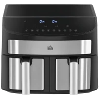 HOMCOM Friteuză cu Aer Cald cu Vas Dublu, Friteuză fără Ulei cu Ecran Tactil LED, Temporizator și Temperatură Reglabilă, 38.8x36.3x31.1 cm, Negru(m-1)