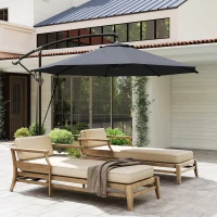Outsunny Umbrelă de Soare cu Corzi Anti-Vânt, Orificii de Aerisire, Bază în Cruce și Manivelă, Φ290x243 cm, Gri(m-9)