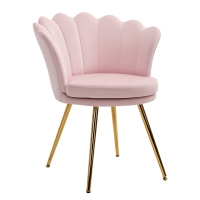 HOMCOM Fauteuil coquillage chaise coiffeuse fauteuil en velours avec pieds en métal doré pour salon chambre et salle à manger 67l x 64P x 77H cm rose poudré