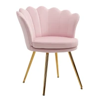 HOMCOM Fauteuil coquillage chaise coiffeuse fauteuil en velours avec pieds en métal doré pour salon chambre et salle à manger 67l x 64P x 77H cm rose poudré(m-1)