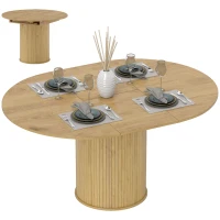 HOMCOM Mesa de Comedor Extensible Redonda para 6-8 Personas con Base Estriada para Salón 110-150x110x75 cm Madera Natural(m-10)