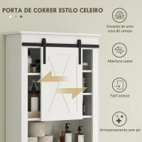 HOMCOM Móvel sobre Sanita com Porta de Correr Estilo Celeiro e 6 Compartimentos Móvel Casa de Banho Rústico 67x25x172 cm Branco(m-4)