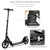 HOMCOM Teen/Adults Aluminium Folding Kick Scooter w/ Adjustable Handlebar Black(m-4)