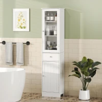 kleankin Mobile Colonna Bagno Salvaspazio con Armadietto, Cassetto e Ripiani in MDF, 40x27x171.5cm, Bianco(m-2)