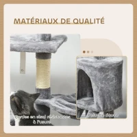 PawHut Arbre à chat tour de jeux pour chats avec griffoirs, plates-formes, échelle, hamac, 50 x 35 x 134,2 cm gris foncé(m-5)