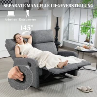 HOMCOM 2-osobowa sofa z regulowanymi oparciami, podnóżek, materiałowa tapicerka, stal, Szary(m-4)