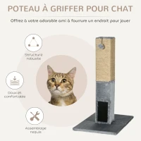 PawHut Poteau à gratter pour chat griffoir pour chat balle avec clochette 2 brosses de toilettage 59,5 x 39 x 79 cm beige gris(m-4)
