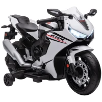 HOMCOM Moto Eléctrica con Licencia HONDA para 3-5 Años con Faros Bocina Música y Ruedas Auxiliares 90x44x52 cm Blanco(m-10)