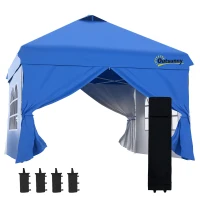 Outsunny Carpa Plegable 3x3 m con Altura Ajustable de 3 Niveles Cenador de Jardín con 4 Paredes Extraíbles 2 Ventanas 4 Sacos de Arena y Bolsa de Transporte Gazebo para Exterior Camping Azul(m-10)