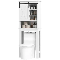 HOMCOM Móvel sobre Sanita com Porta de Correr Estilo Celeiro e 6 Compartimentos Móvel Casa de Banho Rústico 67x25x172 cm Branco(m-11)
