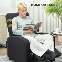 HOMCOM Relaxsessel, verstellbar 135°, ausziehbare Fußstütze, gepolsterte Lehnen, Leinen-Polyester, Schwarz(m-5)