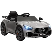 AIYAPLAY Coche Eléctrico para Niños de +3 Años Mercedes-Benz AMG GTR con Batería 12V Mando a Distancia Faros Bocina Música Plata(m-10)