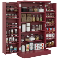 HOMCOM Armoire meuble de cuisine garde-manger 2 portes avec 5 étagères et 12 porte-épices - 60 x 30 x 104 cm - rouge(m-10)
