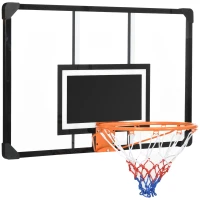 SPORTNOW Panier de basket mural, panier basket, avec vis de montage et clé, pour extérieur, noir, transparent, orange(m-12)