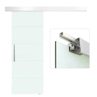 HOMCOM Puerta Corredera de Cristal Satinado 75x210 cm Puerta Corrediza con Riel Tirador y Cristal de Seguridad Translúcido(m-1)