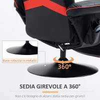 HOMCOM Sedia da Gaming Massaggiante con Poggiapiedi e Cuscino, in Finta Pelle, 79.5x82.5x111.5 cm, Nero e Rosso(m-7)