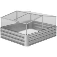 Outsunny Jardinière lit surélevé double toit ouvrable panneaux polycarbonate 126 x 107 x 57,5/67,5 cm(m-11)