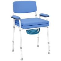 HOMCOM Chaise percée toilette multifonctions seau amovible hauteur réglable avec dossier siège et accoudoirs rembourrés bleu(m-10)