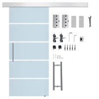 HOMCOM Schiebetür Komplettset Zimmertür 102,5 x 205 cm Wandmontage Schiebetürsystem mit Laufschiene Innentüren Komplett-Set für Schiebetüren Trennwände, Milchglas Streifen(m-1)