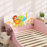 AIYAPLAY Lettino per Bambini 3+ Anni in Legno con Bordi Rialzati e Sponde di Sicurezza, 143x77x60 cm, Rosa(m-9)