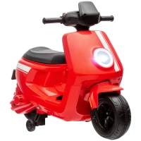 AIYAPLAY 6V Elektro-Motorrad für Kinder, mit Scheinwerfer und Musik, Vor- und Rückwärtsgang, Trainingsräder, 18-36 Monate, Rot(m-10)