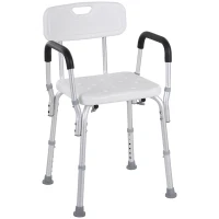 HOMCOM Silla para Ducha Taburete de Ducha Antideslizante con Altura Ajustable y Reposabrazos Regulable Carga 136 kg(m-1)