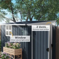 Outsunny 4 x 6ft Garden Metal Shed, Outdoor Storage Shed with Window, 2 Vents and Lockable Door for Garden, Patio, Dark Grey(m-4)