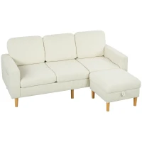 HOMCOM 3-Sitzer-Sofa mit Hocker, Rippenvelours-Sofa, gepolsterte Sitzfläche und Rückenlehne, 192x138x85cm, Beige(m-6)