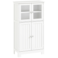 kleankin Armario Auxiliar de Baño con Puertas de Cristal y Estante Ajustable Armario Multifuncional 60x30x108,5cm Blanco