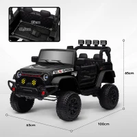 AIYAPLAY Voiture électrique enfants UTV avec télécommande 2,4G, 2 moteurs 12 V, musique, klaxon, lumières LED, 100x63x65cm, noir(m-3)