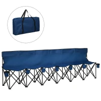 Outsunny 6 Seater Folding Sports Bench Outdoor Picnic Camping Portable Chair w/Cup Holder & Carry Bag - Blue(m-1)