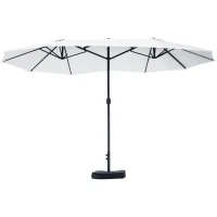 Outsunny Parasol de jardin exterieur parasol double rectangulaire 4,6L x 2,7l x 2,4H m avec ouverture fermeture manivelle, sacs de lestage et base inclus, pour balcon, piscine, beige(m-1)