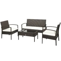 Outsunny Polyrattan Gartenmöbel Set für 4 Personen Rattensofa-Set Sitzgarnitur Braun+Cremeweiß(m-1)