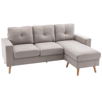 HOMCOM Canapé d'angle en tissu de lin 193 cm forme L design scandinave pour salon appartement petit espace gris clair