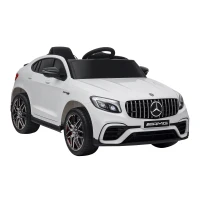 HOMCOM Coche Eléctrico para Niño +3 Años con Mando a Distancia Con Música y Luces Doble Apertura de Puerta Batería 12V Carga 30kg 115x70x55cm Blanco(m-10)