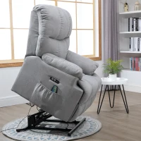 HOMCOM Sessel mit Aufstehhilfe, Massagesessel, Relaxsessel mit USB-Anschluss, Fernsehsessel mit Fernbedienung, Seitentasche, Neigebarer TV-Sessel mit Samtoptik, Grau(m-7)