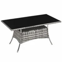 Outsunny Gartentisch Glastisch Esstisch Gartenmöbel Tisch, Polyrattan+Sicherheitsglas, Grau+Schwarz, 150x85x74cm(m-1)