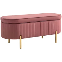 HOMCOM Banco Pé de Cama Estofado em Veludo Banco de Arrumação e Pés Dourado Banco para Entrada Dormitório 108x44x43,5 cm Rosa(m-1)