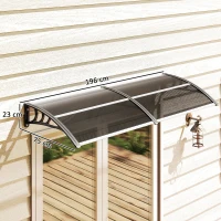 Outsunny Marquise para Portas e Janelas 196x75x23 cm Marquise de Proteção contra Sol e Chuva com Cobertura de Policarbonato Preto(m-3)