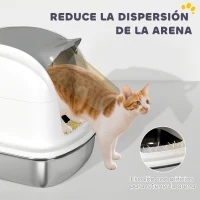 PawHut Arenero para Gatos de Acero Inoxidable XL con Tapa Abatible Laterales Altos Entrada Superior Pala Blanco(m-8)