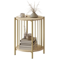 HOMCOM Table d'appoint, bout de canapé à 2 niveaux avec étagère de rangement et cadre en acier, Ø 41 x 49 cm effet bois naturel