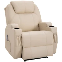 HOMCOM Fauteuil Luxe de Relaxation et Massage Inclinaison Dossier Repose-Pied électrique revêtement synthétique Crème(m-16)