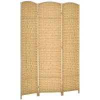 HOMCOM Paravan Interior Pliabil cu 3 Panouri Împletit din PP și Lemn de Pin, 135x1,7x180 cm, Lemn Natural(m-1)