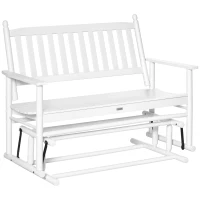 Outsunny Banco Baloiço de Jardim de 2 Lugares Banco Baloiço de Madeira com Apoio para os Braços e Encosto de Ripas para Terraço Exterior Carga 250kg 125x68,5x102cm Branco(m-10)