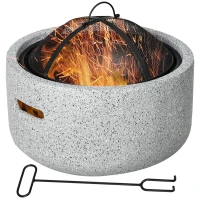 Outsunny Brasero Exterior Redondo Brasero para Jardim com Atizador Protetor de Faíscas e Grade Ø45x34 cm Cinzento(m-10)