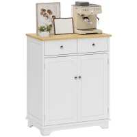 HOMCOM Credenza Bassa con Armadietto 2 Ante, Ripiani Regolabili e 2 Cassetti, Bianco e Legno(m-11)